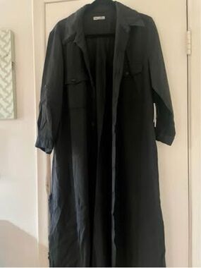 Dex Long Black Trench Coat Size Large